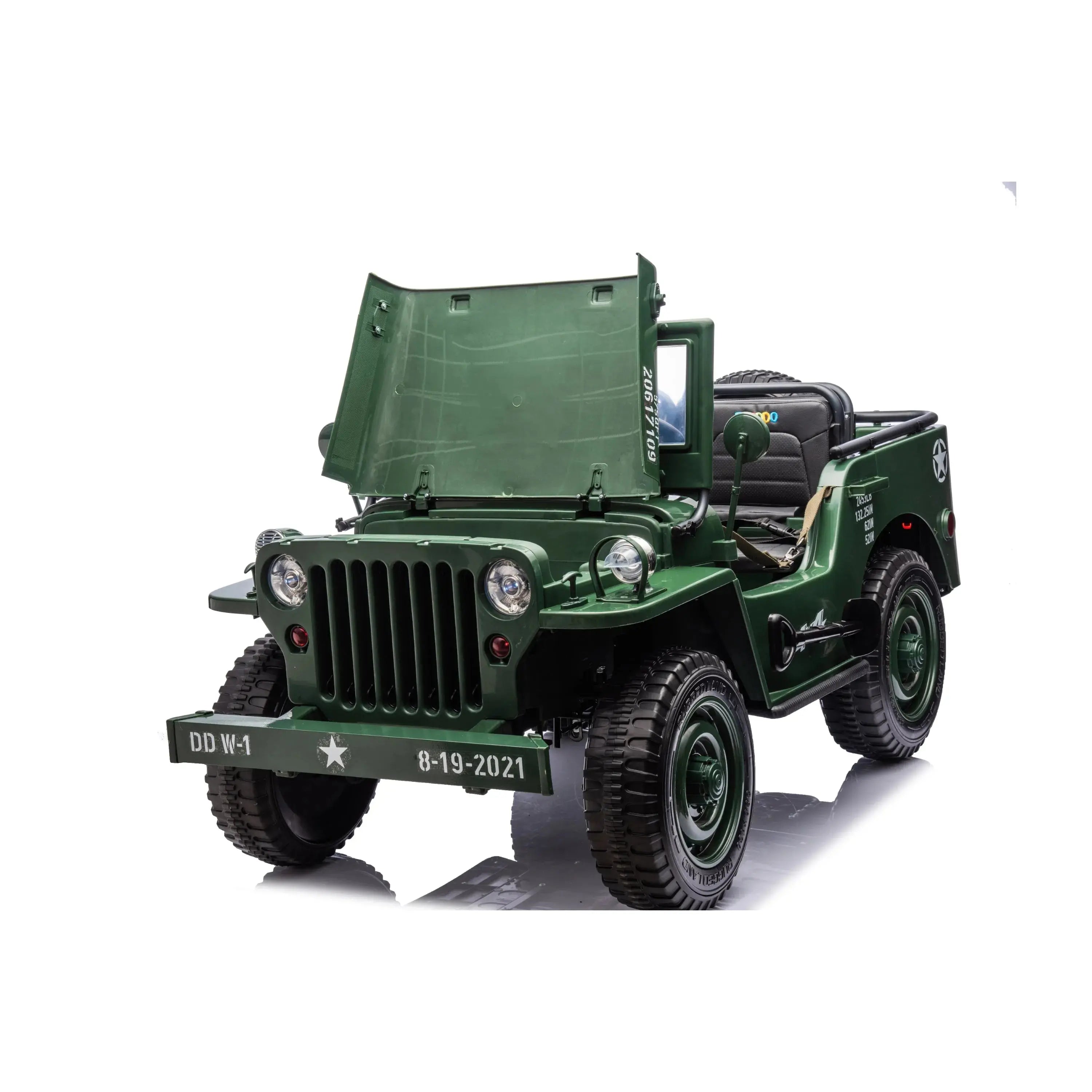  Freddo 24V Freddo Military Willy Truck 3 Seater Electric Ride On - Green - Bonton