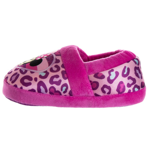 Disney Minnie Mouse Girls Dual Sizes Nylex Fabric Slippers - Hot Pink/Purple, Size: 9-10