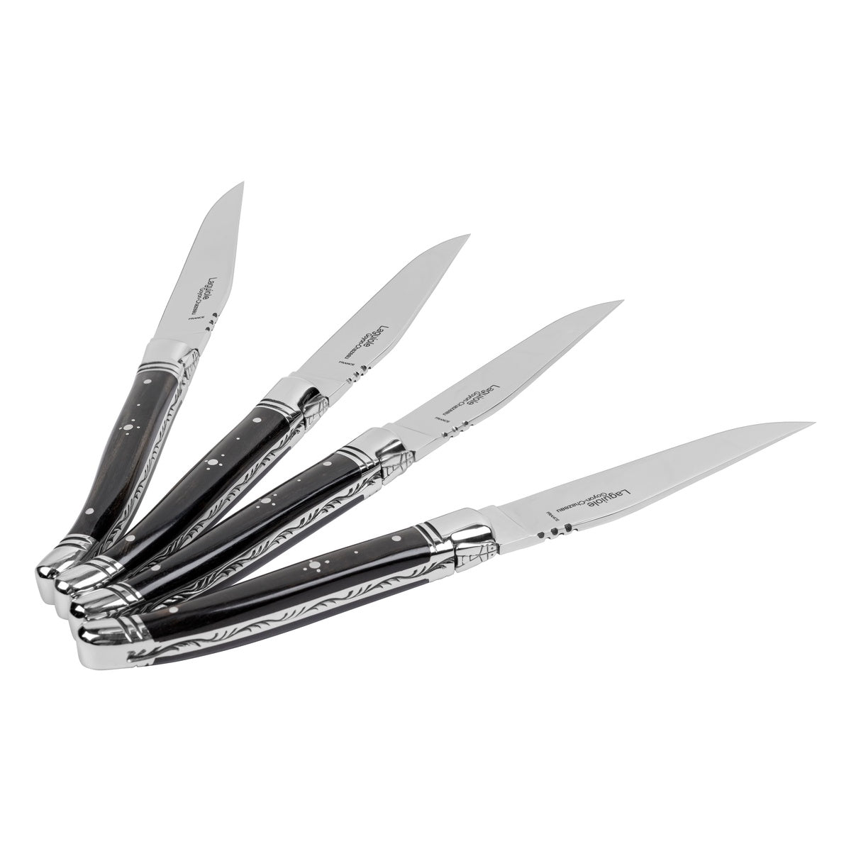  French Home Goyon-Chazeau Set of 4 Laguiole Steak Knives With Ebony Wood Handles - Default Title - Bonton