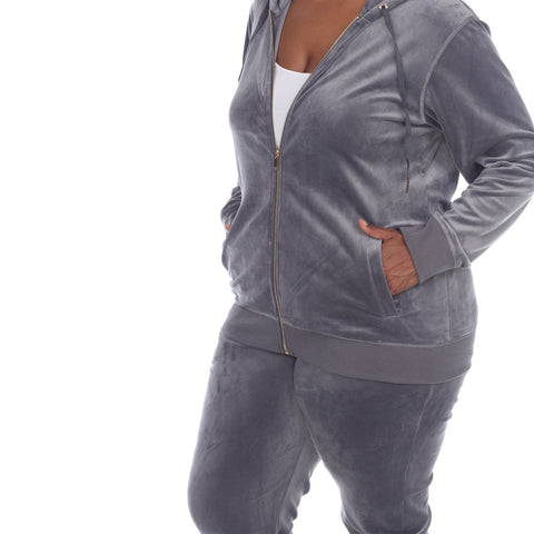 Plus Size 2 Piece Velour Tracksuit Set