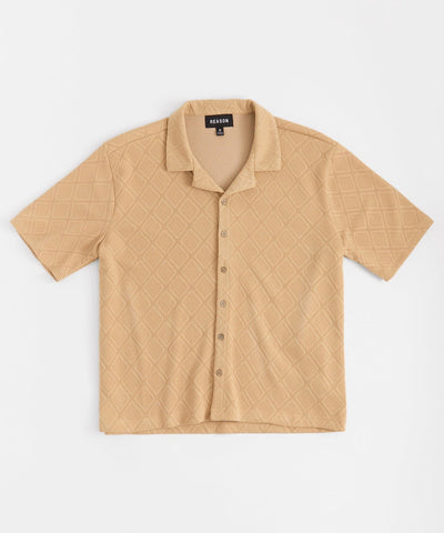 Textured Knit Short Sleeve Button Down Shirt - Taupe