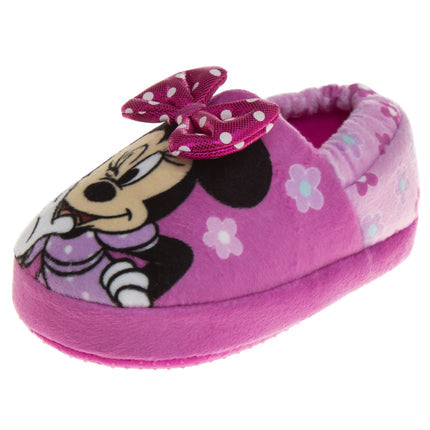  Josmo Disney Minnie Mouse Slippers for Kids Minnie's Bow Plush Warm Soft Aline Comfy Lightweight House Shoes - 6-May - Bonton