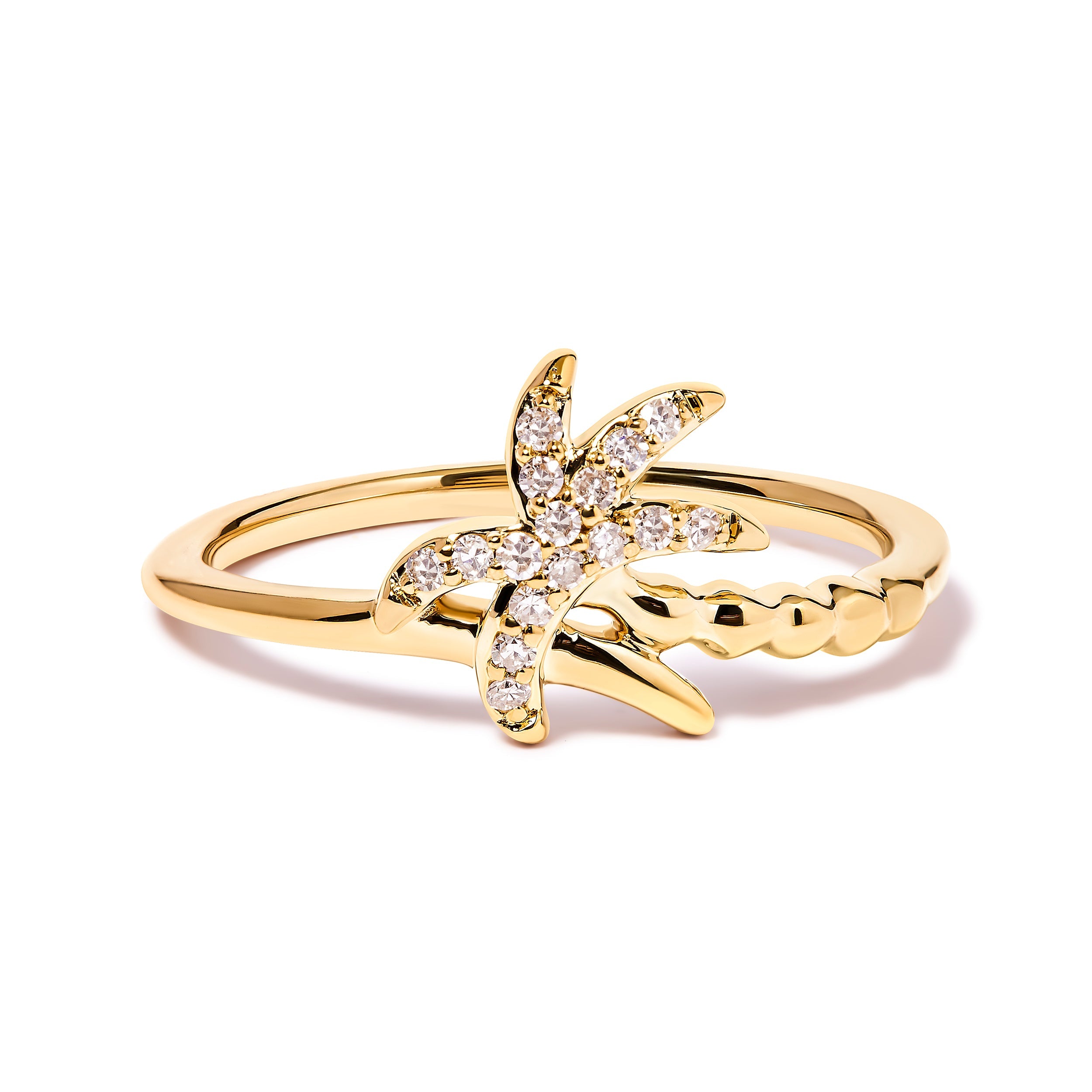  Haus of Brilliance 10K Yellow Gold 1/10 Cttw Diamond  Palm Tree Statement Ring (H-I Color, I1-I2 Clarity) - Ring Size 7 - 7 - Bonton