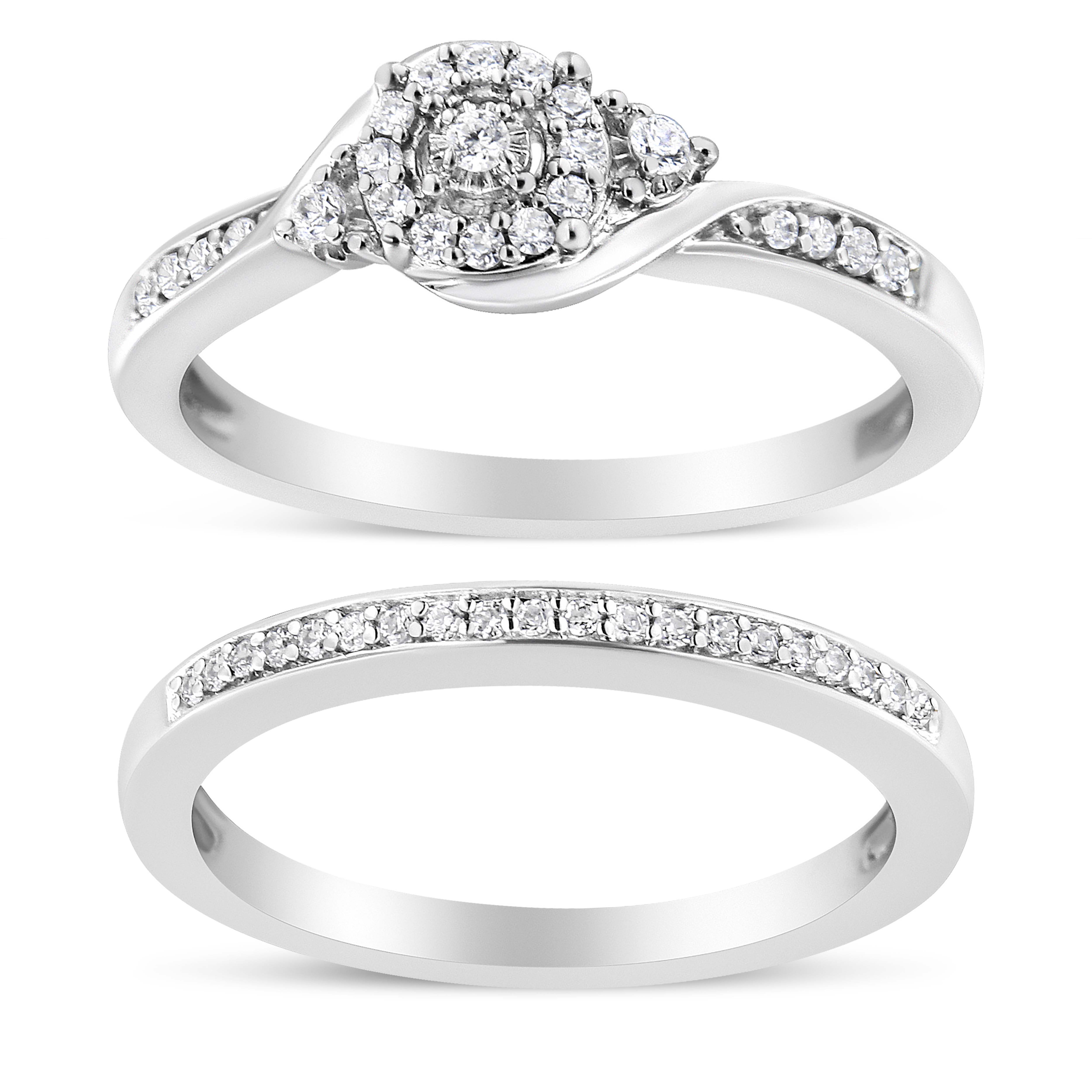  Haus of Brilliance .925 Sterling Silver 1/4 Cttw Diamond Halo and Swirl Engagement Ring and Wedding Band Set (I-J Color, I3 Clarity)- Ring Size 8 - 8 - Bonton
