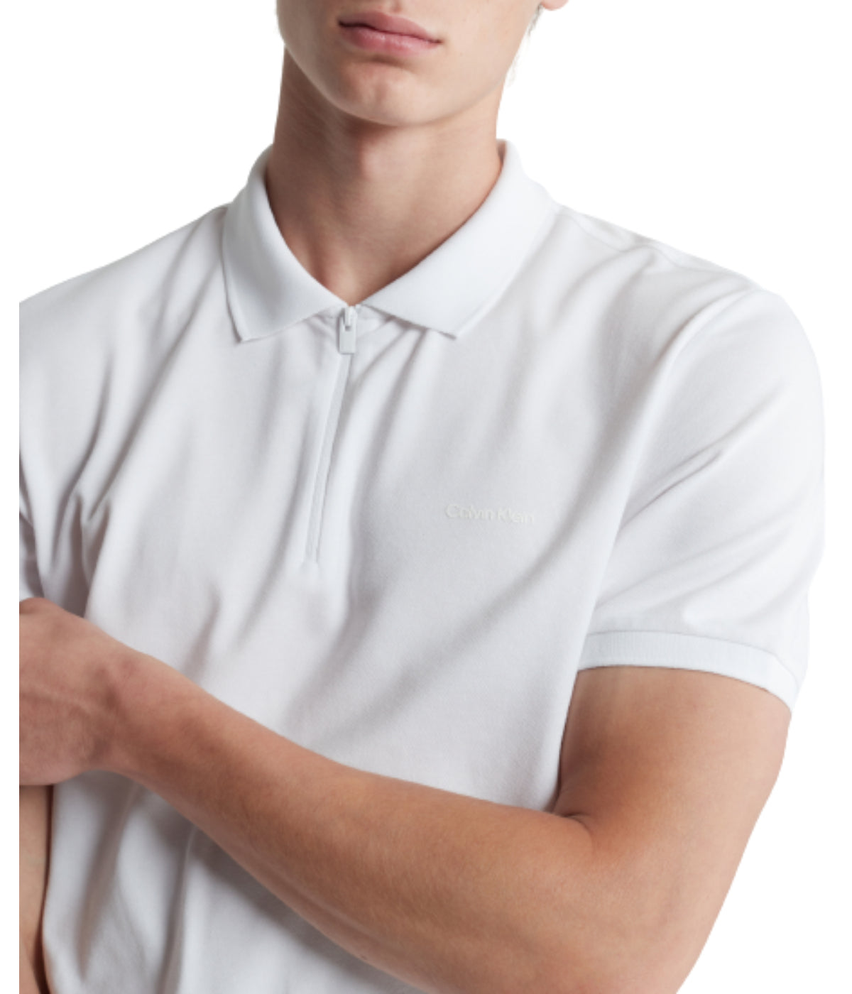  Calvin Klein Ss Tech Zip Polo White - White - Bonton
