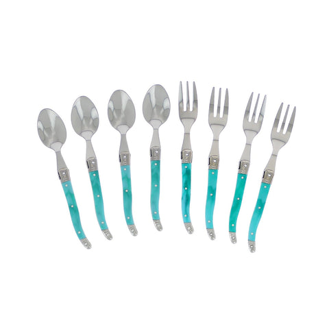 Laguiole Cocktail or Dessert Spoons and Forks, Set of 8, Turquoise