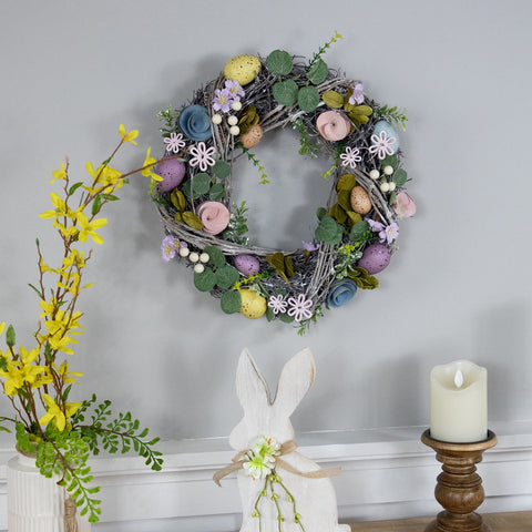 Speckled Eggs and Flowers Easter Wreath - 13"