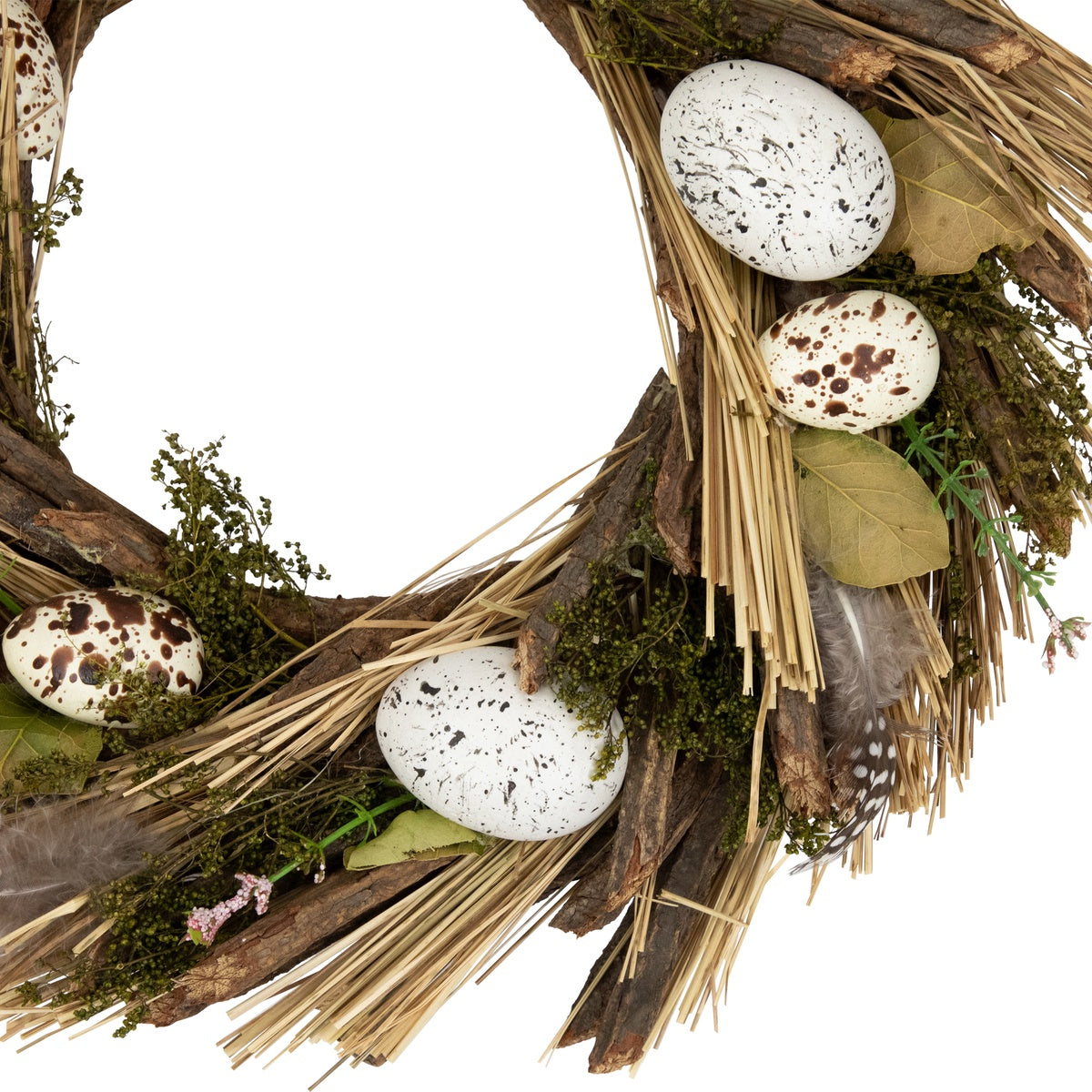  Northlight Speckled Eggs and Feathers Artificial Easter Wreath - 14