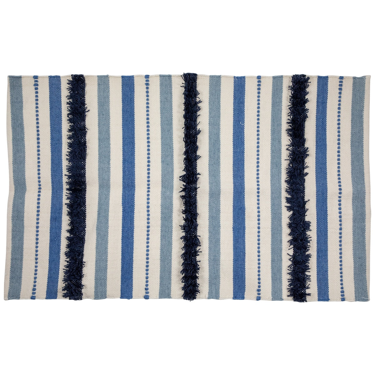  Northlight 3.5' X 2.25' Blue  Cream and Black Striped Handloom Woven Outdoor Accent Throw Rug - Default Title - Bonton