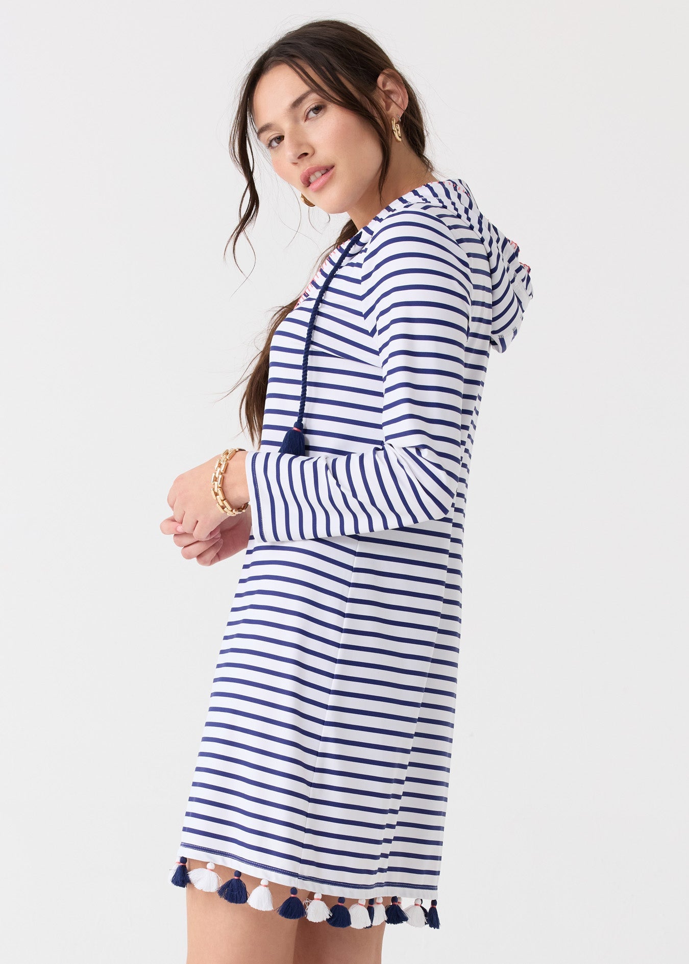  Cabana Life Navy Stripe Hooded Cover Up - XS - Bonton