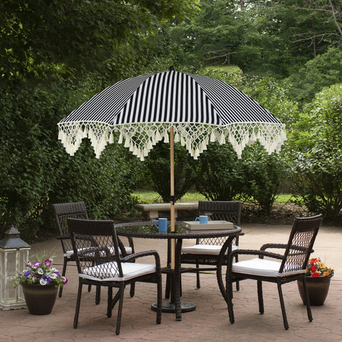 Striped Outdoor Beach Market Umbrella With Tilt- 6.5' - Black and White