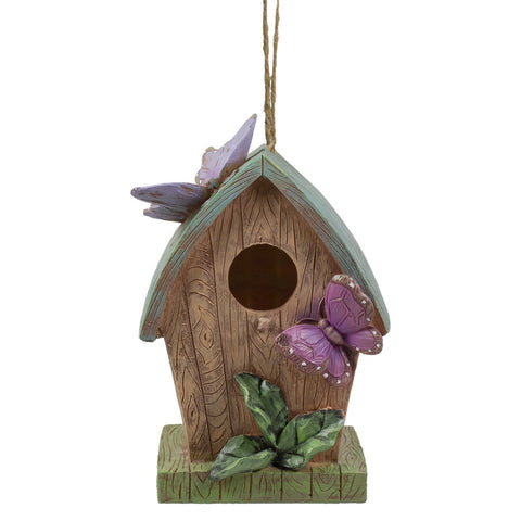 10" Brown and Green Hanging Birdhouse With Butterflies Outdoor Garden Decor