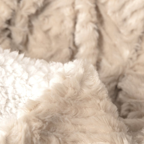 DaDalogy Bedding Champagne Ivory Faux Fur Throw Blanket - Dreamy Gold Geometric Embossed Sherpa Backside - Super Soft Warm Cozy Plush Fluffy by DaDa Bedding Collection