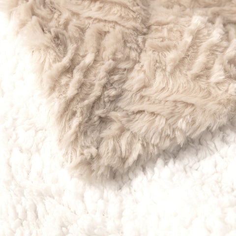 DaDalogy Bedding Champagne Ivory Faux Fur Throw Blanket - Dreamy Gold Geometric Embossed Sherpa Backside - Super Soft Warm Cozy Plush Fluffy by DaDa Bedding Collection