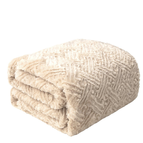 DaDalogy Bedding Champagne Ivory Faux Fur Throw Blanket - Dreamy Gold Geometric Embossed Sherpa Backside - Super Soft Warm Cozy Plush Fluffy by DaDa Bedding Collection
