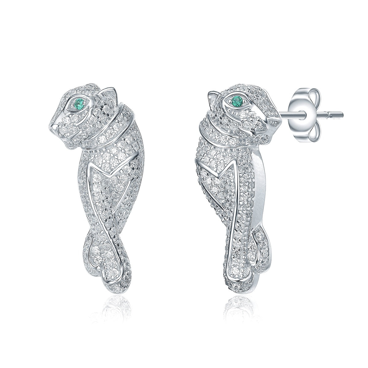  Rachel Glauber White Gold Plated With Emerald & Cubic Zirconia Walking Panther Earrings - Gold - Bonton