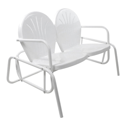 48.25" Outdoor Retro 2-Person Metal Tulip Double Glider Patio Chair  White