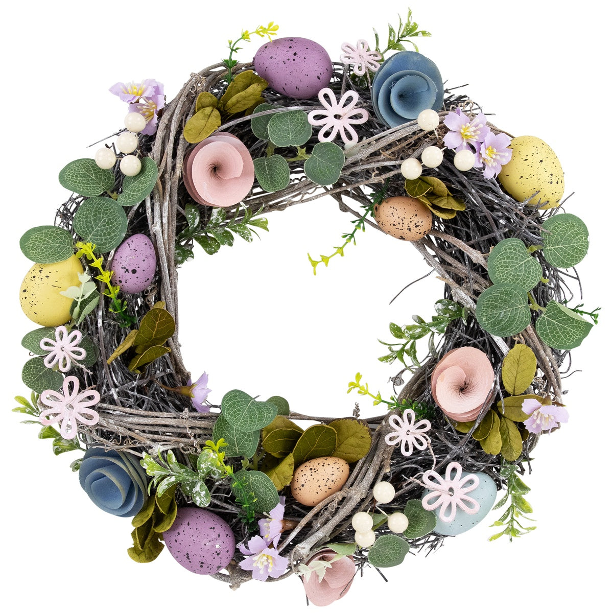 Northlight Speckled Eggs and Flowers Easter Wreath - 13