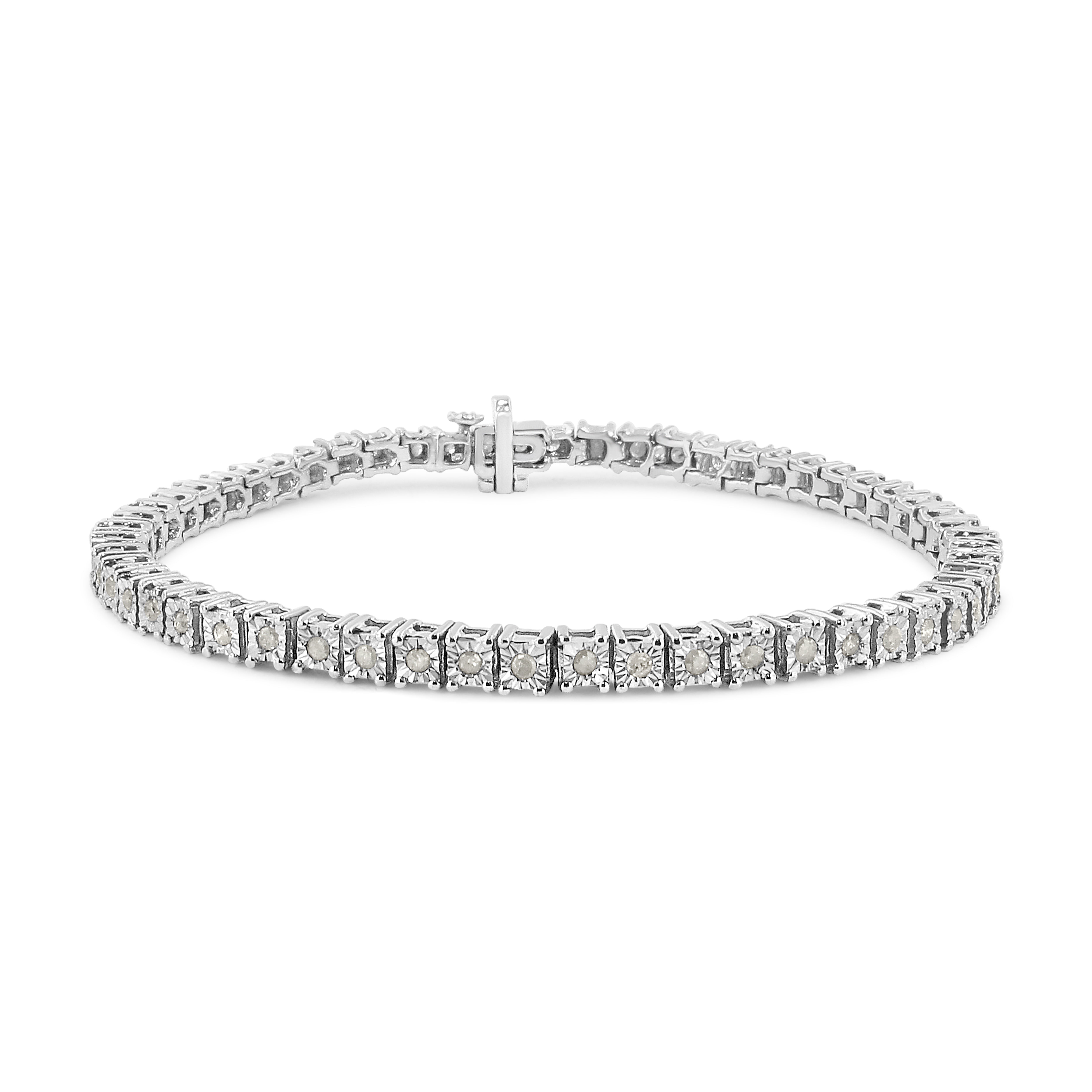  Haus of Brilliance .925 Sterling Silver 1.0 Cttw Diamond Square Frame Miracle-Set Tennis Bracelet (I-J Color, I3 Clarity) - 8