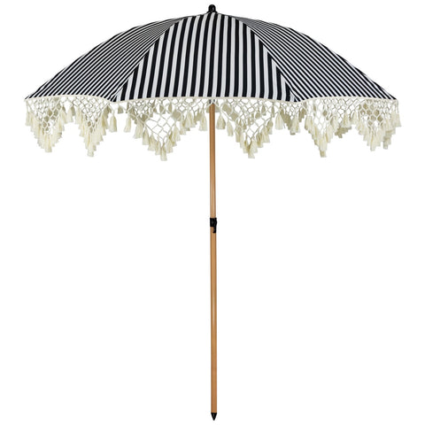 Striped Outdoor Beach Market Umbrella With Tilt- 6.5' - Black and White
