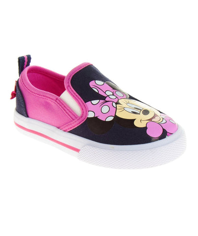 Disney Minnie Mouse Girls No Lace Shoes - Disney Character Loafer Low Top SlipOn Casual Tennis Canvas Sneakers (Size 5-12 Toddler)