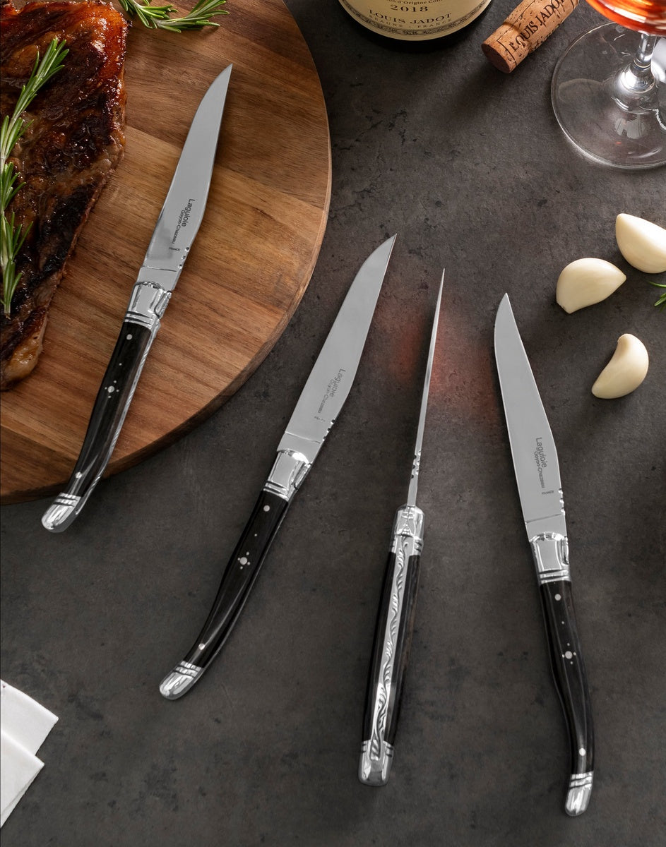  French Home Goyon-Chazeau Set of 4 Laguiole Steak Knives With Ebony Wood Handles - Default Title - Bonton