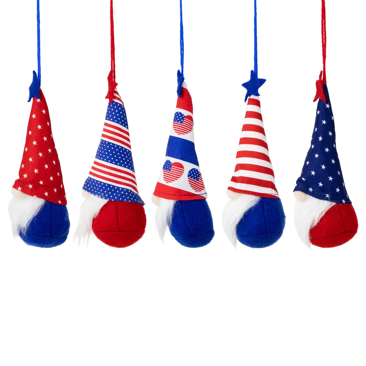  Northlight Hearts  Stars and Stripes Patriotic Gnome Ornaments - 6.5