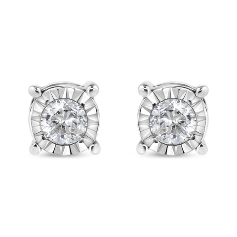 .925 Sterling Silver 1/5 Cttw Round Near Colorless Diamond Miracle-Set Stud Earrings (J-K Color, I2-I3 Clarity)