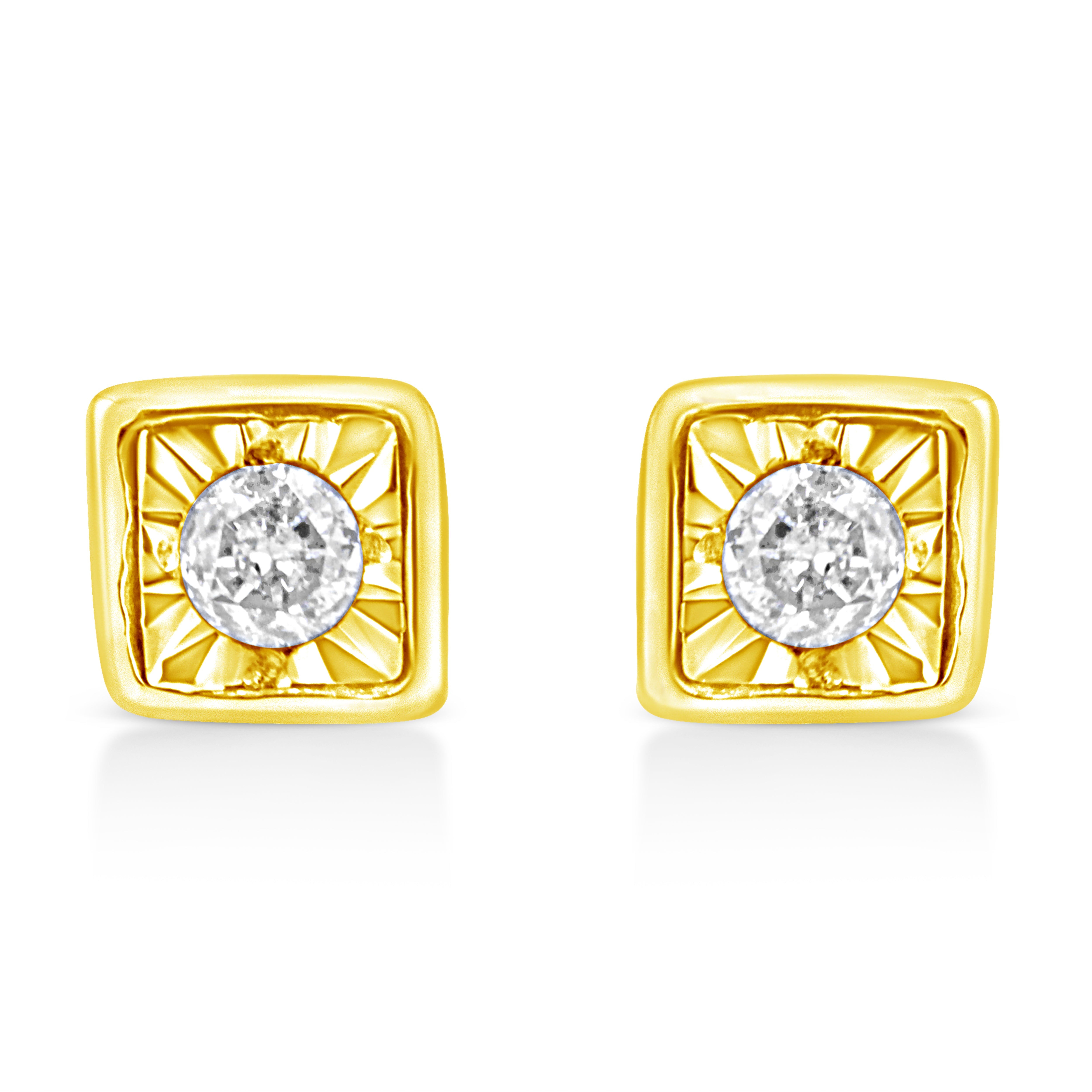  Haus of Brilliance 10K Yellow Gold Plated .925 Sterling Silver 1/10 Cttw Miracle-Set Diamond Square Stud Earrings (K-L Color, I2-I3 Clarity) - Square Shape - Bonton