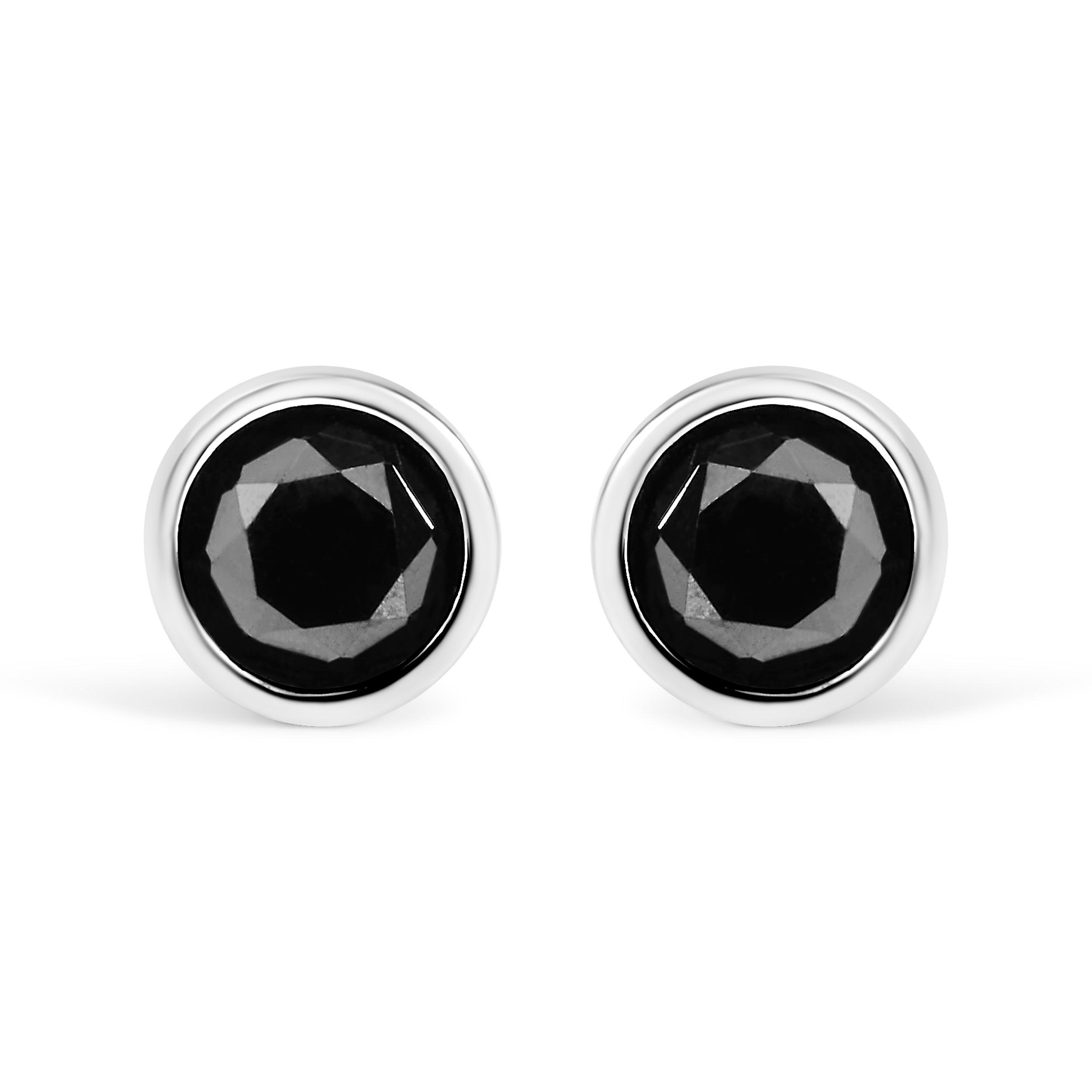  Haus of Brilliance .925 Sterling Silver 3.00 Cttw Round Brilliant-Cut Black Diamond Bezel-Set Stud Earrings With Screw Backs (Fancy Color-Enhanced, I2-I3 Clarity) - 3 - Bonton