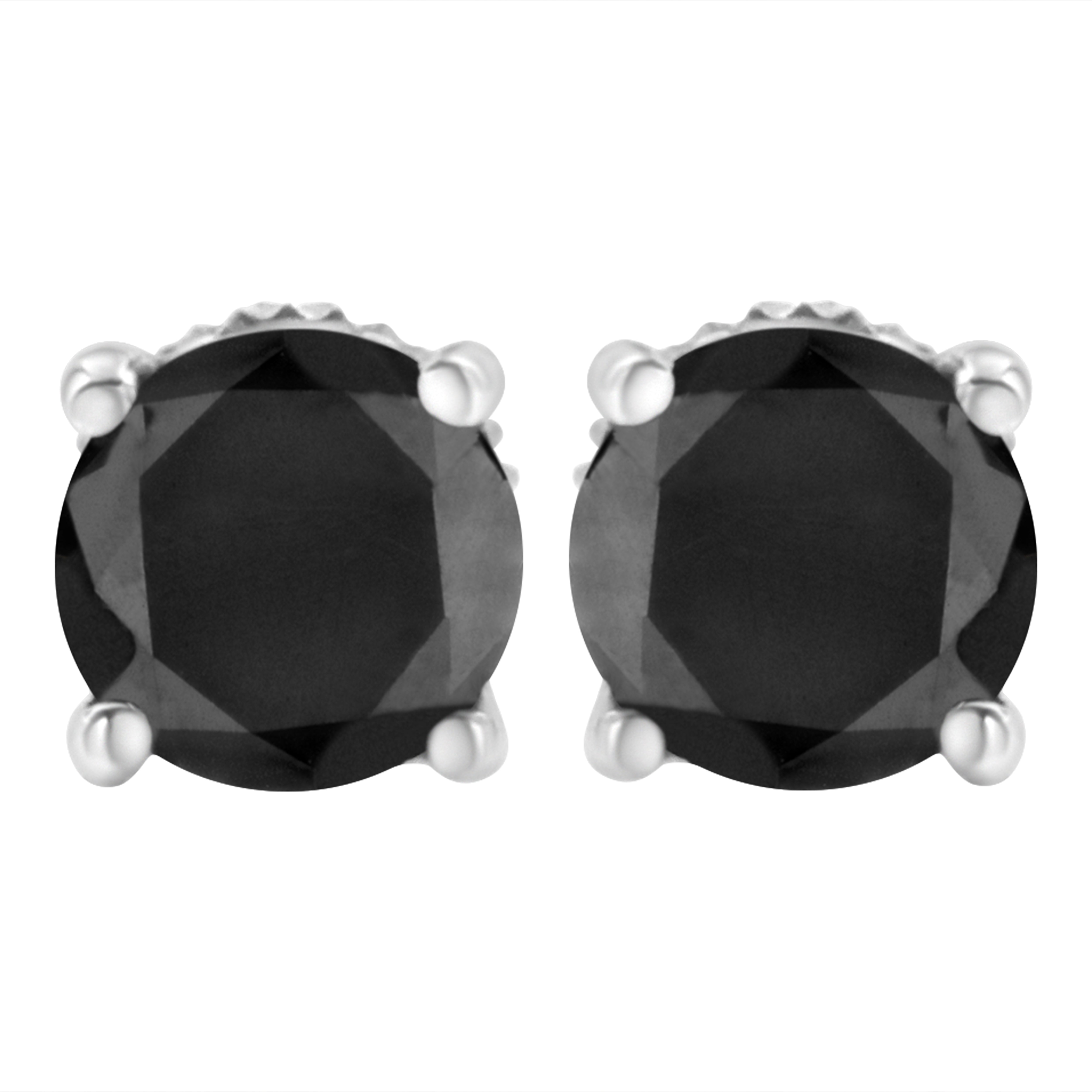  Haus of Brilliance .925 Sterling Silver 1/2 Cttw Round Brilliant-Cut Black Diamond Classic 4-Prong Stud Earrings With Screw Backs (Fancy Color-Enhanced, I2-I3 Clarity) - 0.5 - Bonton