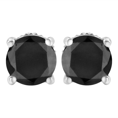 .925 Sterling Silver 1/2 Cttw Round Brilliant-Cut Black Diamond Classic 4-Prong Stud Earrings With Screw Backs (Fancy Color-Enhanced, I2-I3 Clarity)