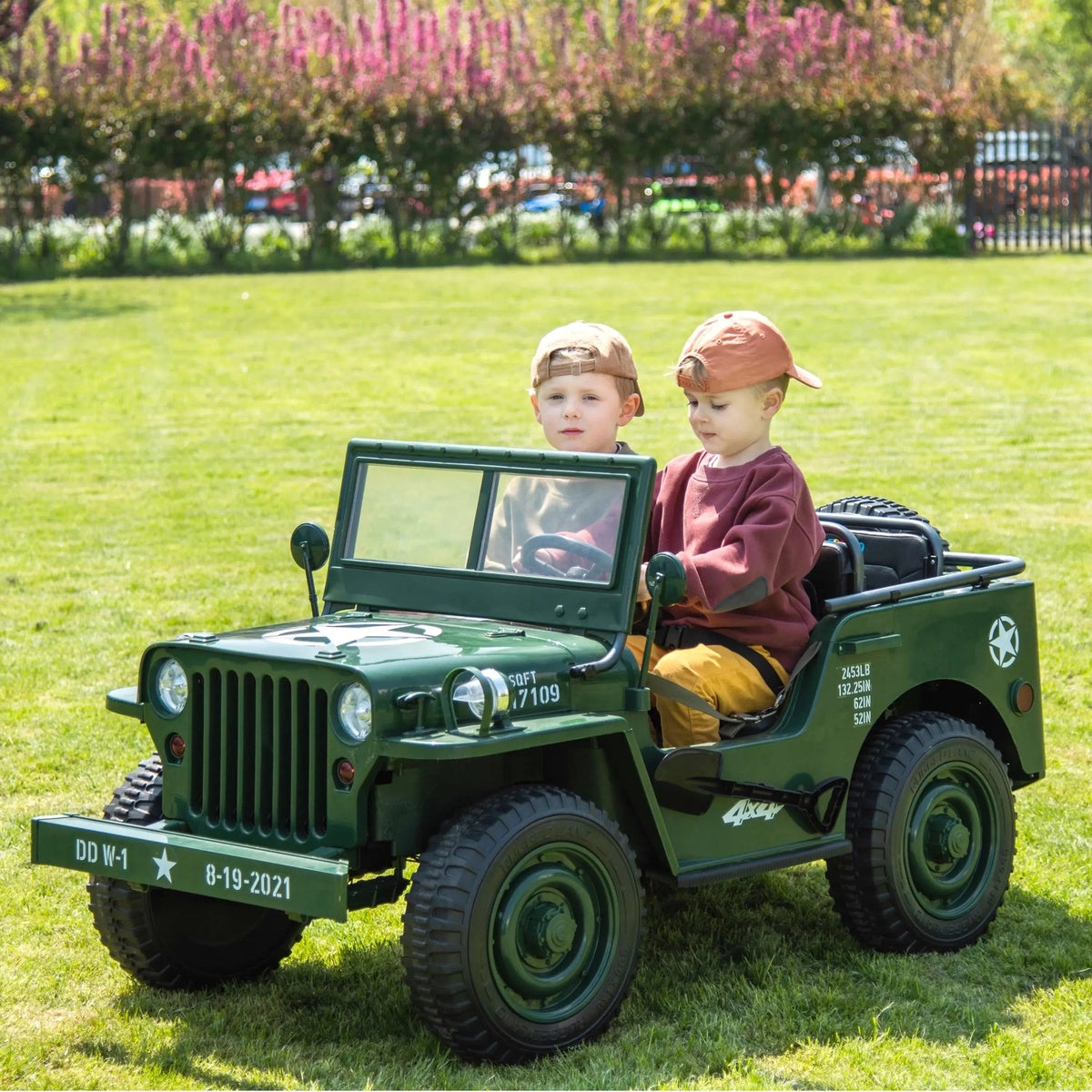  Freddo 24V Freddo Military Willy Truck 3 Seater Electric Ride On - Green - Bonton