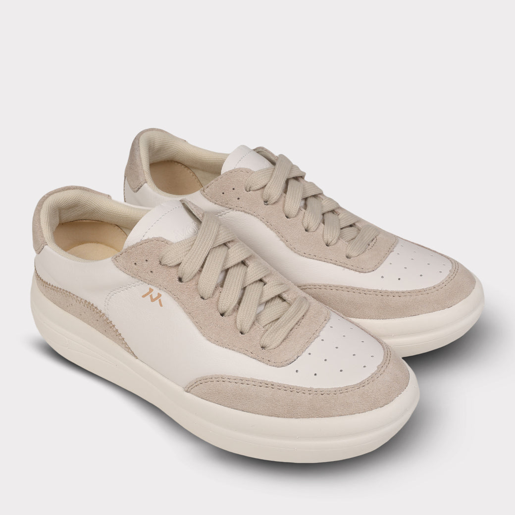  Mykos Nyla Women's Lace-Up Sneaker - White/Sand - Bonton