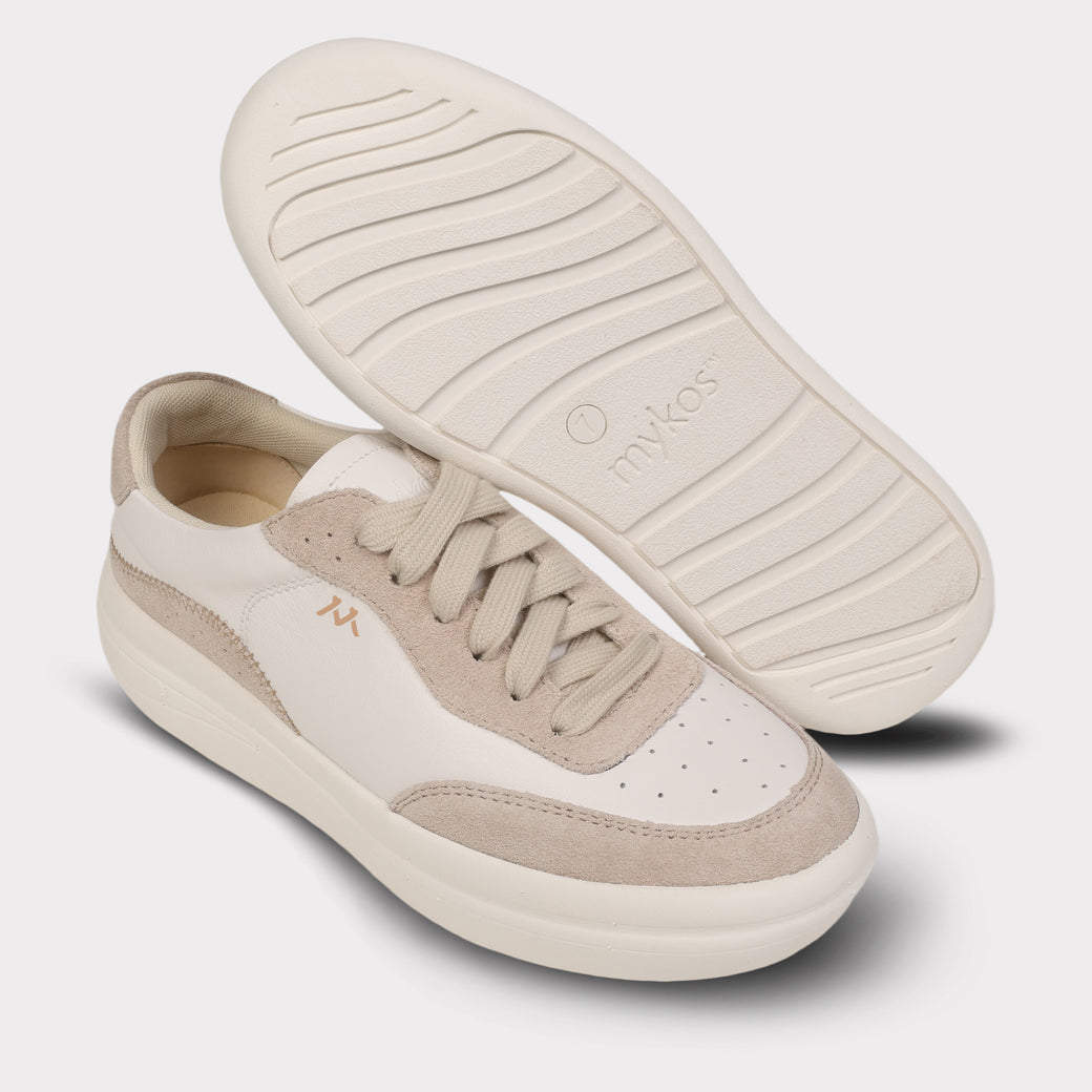  Mykos Nyla Women's Lace-Up Sneaker - White/Sand - Bonton