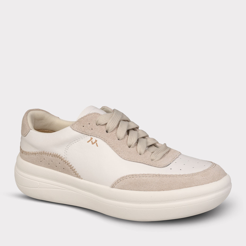  Mykos Nyla Women's Lace-Up Sneaker - White/Sand - Bonton