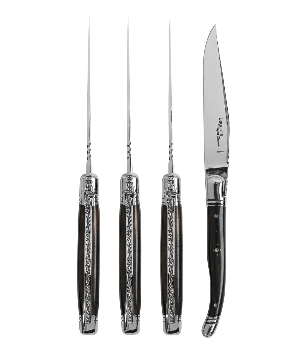  French Home Goyon-Chazeau Set of 4 Laguiole Steak Knives With Ebony Wood Handles - Default Title - Bonton