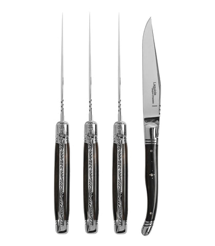 Goyon-Chazeau Set of 4 Laguiole Steak Knives With Ebony Wood Handles