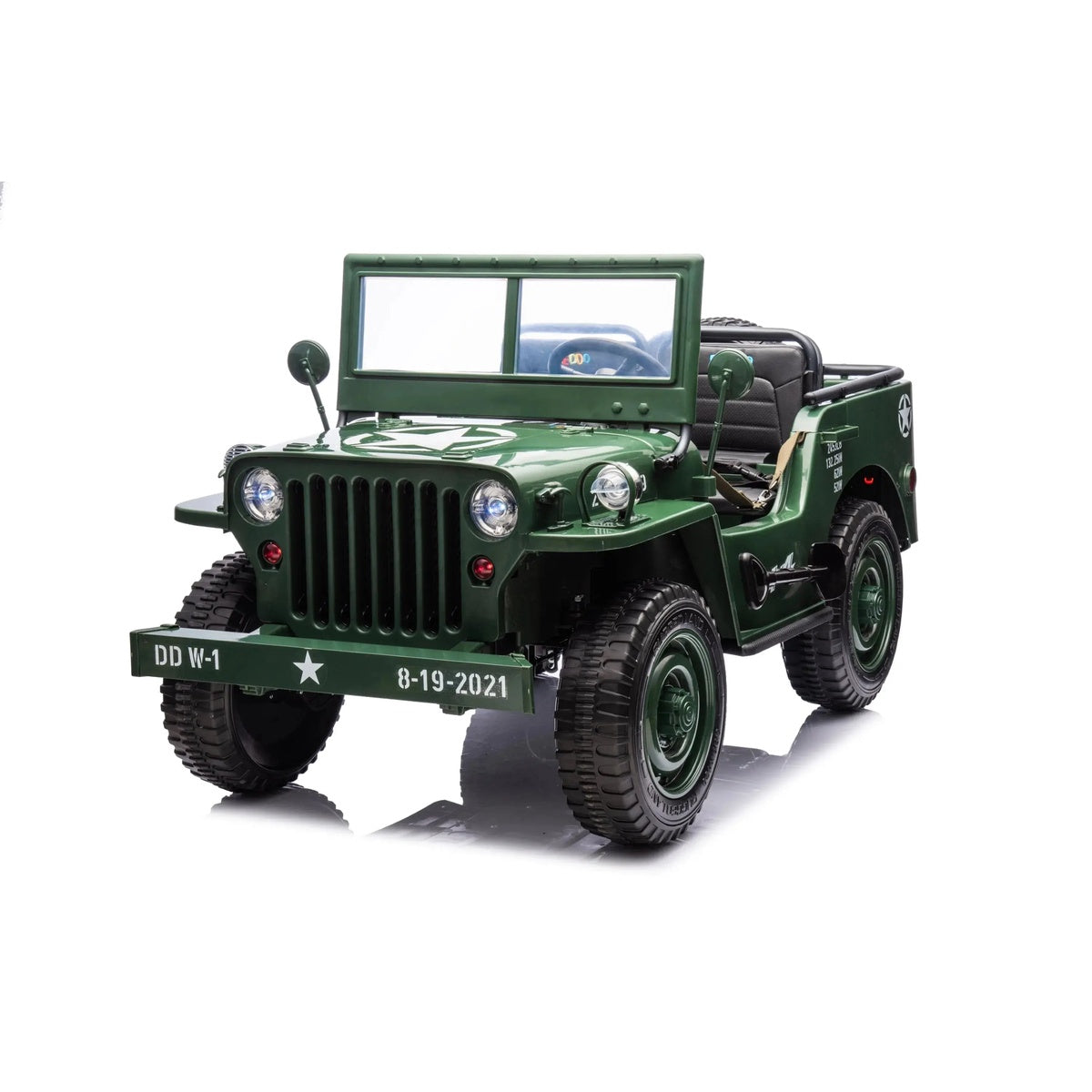  Freddo 24V Freddo Military Willy Truck 3 Seater Electric Ride On - Green - Bonton