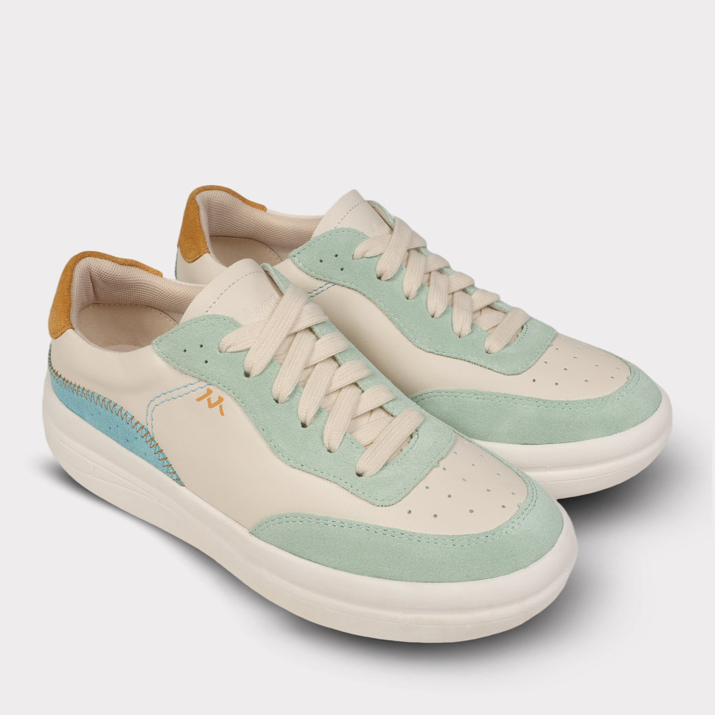  Mykos Nyla Women's Lace-Up Sneaker - White/Sand - Bonton