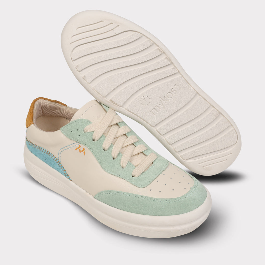  Mykos Nyla Women's Lace-Up Sneaker - White/Sand - Bonton