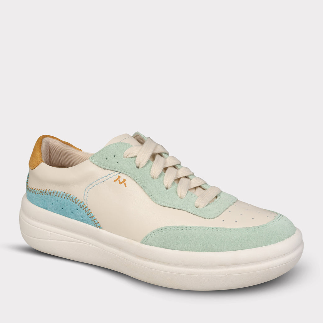  Mykos Nyla Women's Lace-Up Sneaker - White/Sand - Bonton