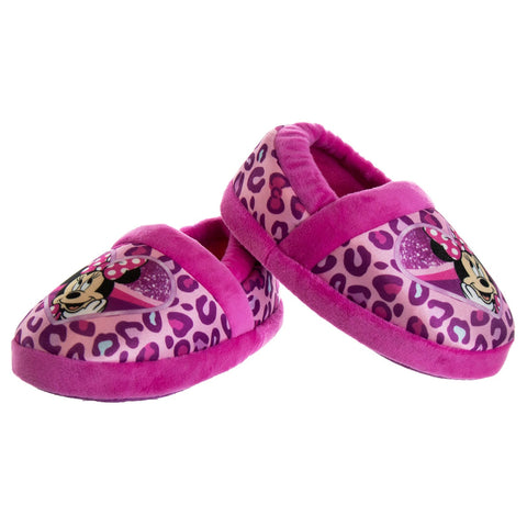 Disney Minnie Mouse Girls Dual Sizes Nylex Fabric Slippers - Hot Pink/Purple, Size: 9-10