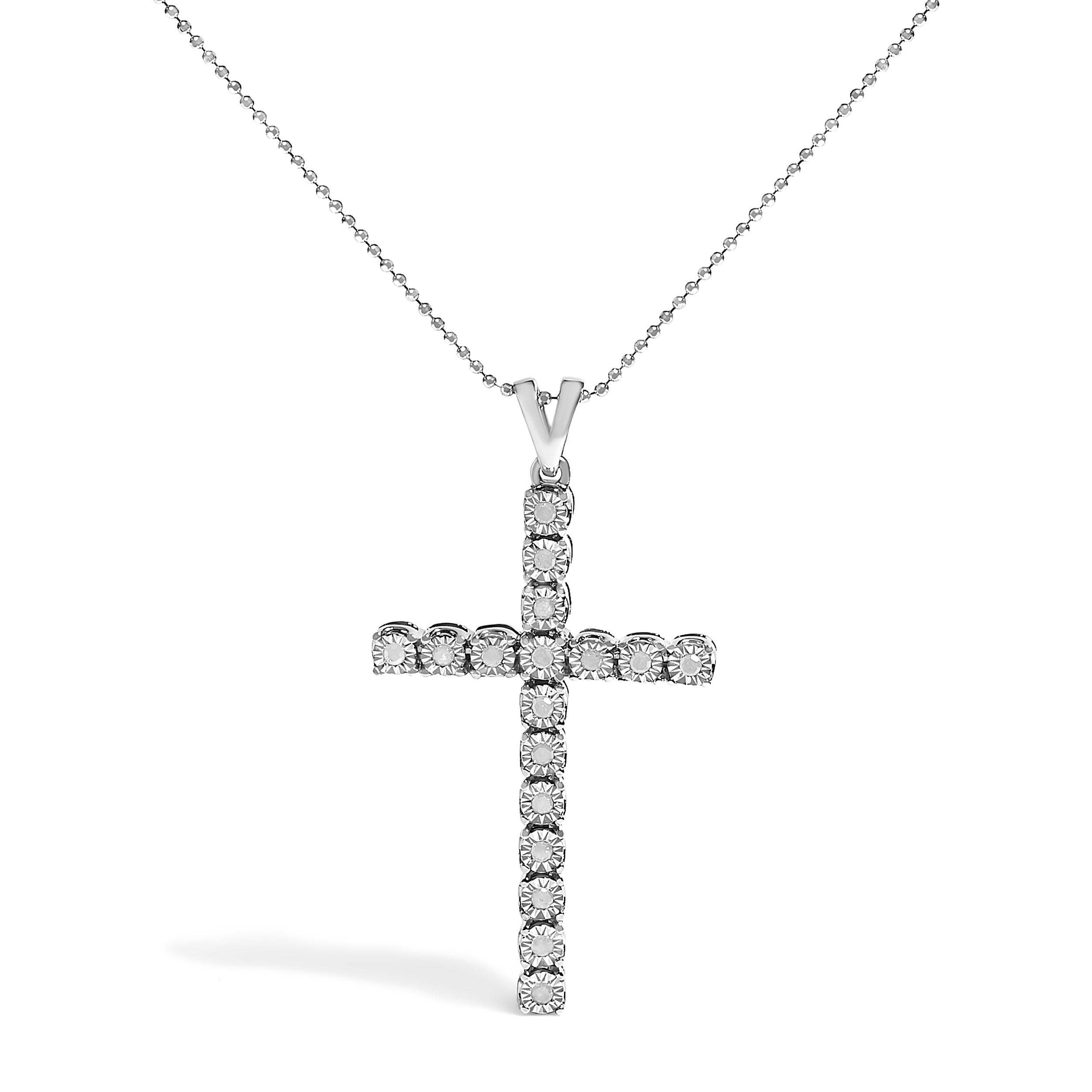  Haus of Brilliance .925 Sterling Silver 1/4 Cttw Diamond Miracle Set Cross Unisex Pendant Necklace 18