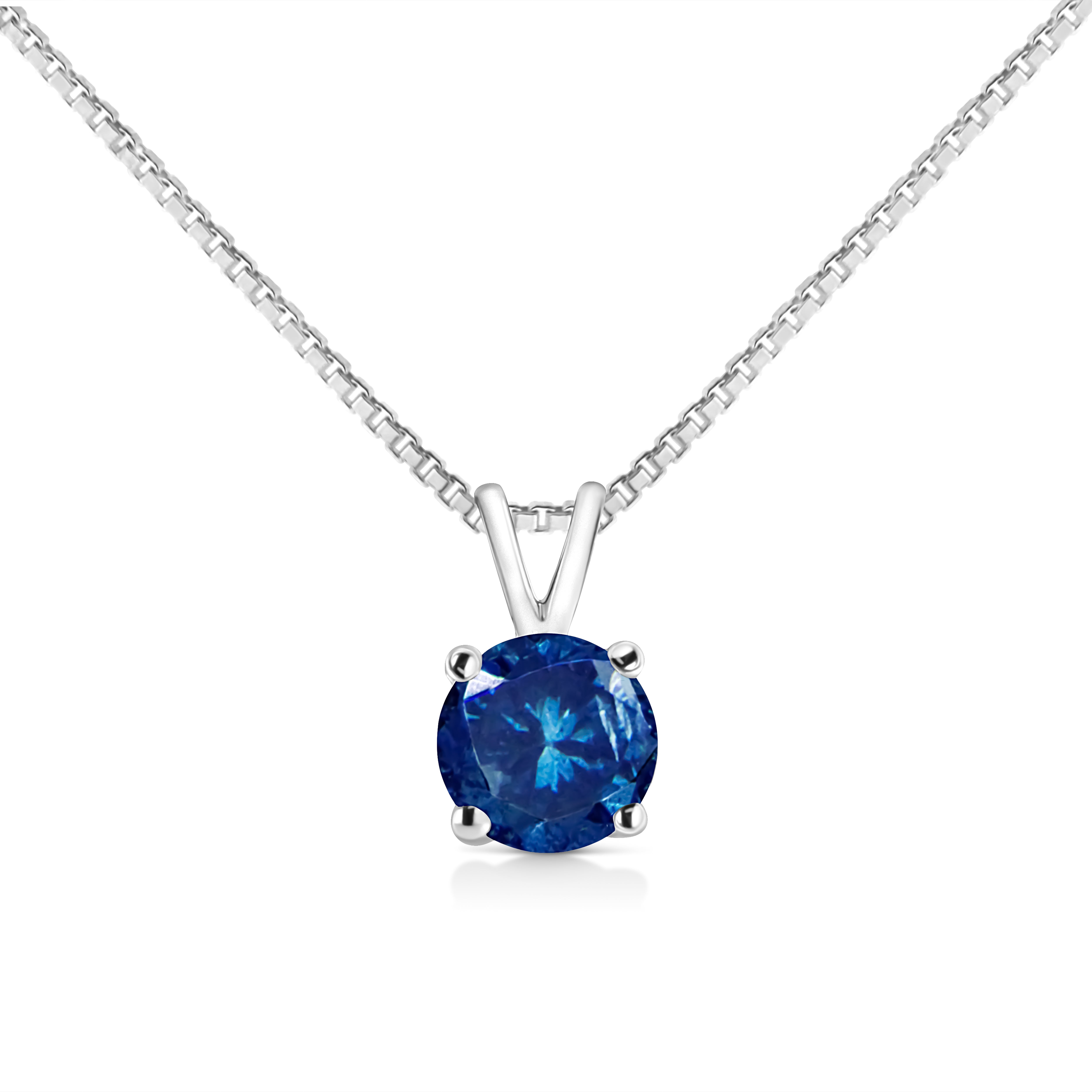  Haus of Brilliance 14K White Gold 1/4 Cttw Round Brilliant Cut Lab Grown Blue Diamond 4-Prong Solitaire Pendant Necklace (Blue Color, Vvs2-Vs1 Clarity) - 18