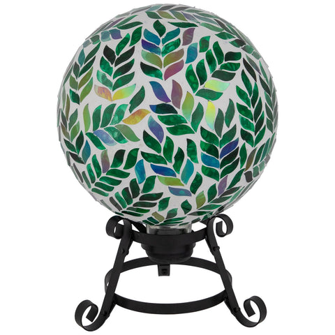 Mosaic Iridescent Leaves Outdoor Garden Gazing Ball - 10" - White and Green