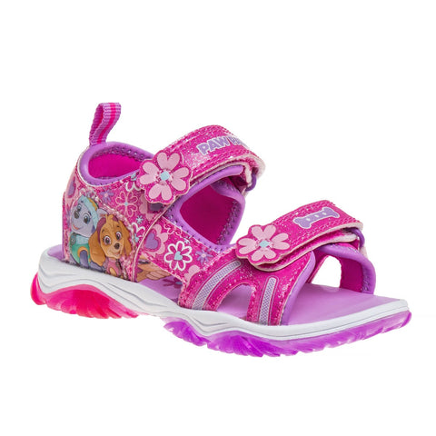 Paw Patrol Everest Skye Light Up Summer Girls Sandals - Hook&Loop Adjustable Strap Open Toe Sandal Water Shoe - Pink (Sizes 6-12 Toddler)