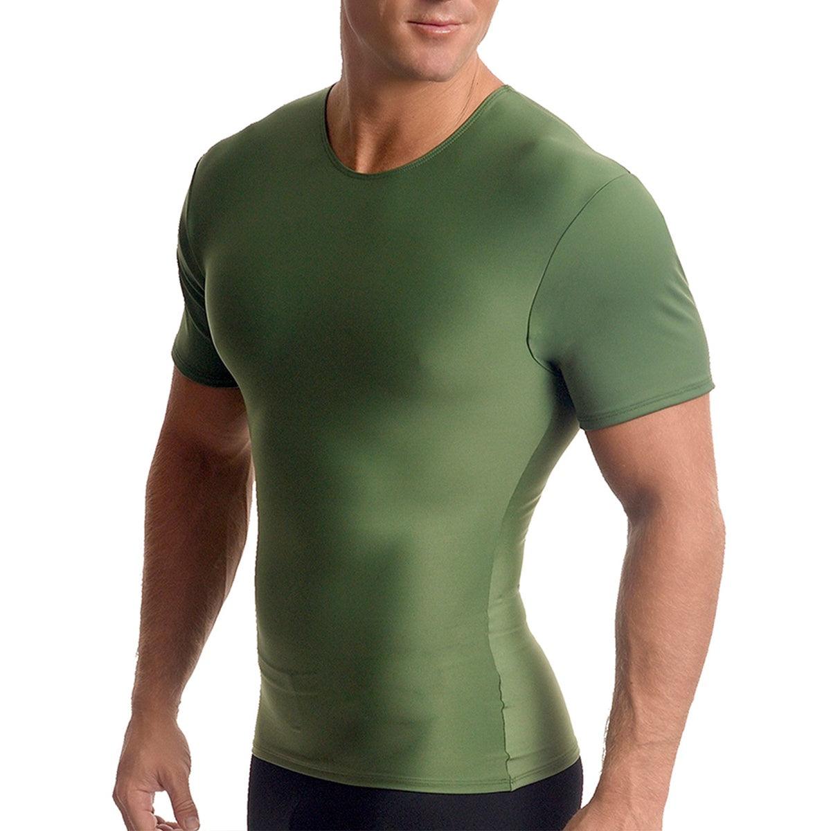  InstantFigure Insta Slim Big and Tall Activewear Compression Crew Neck TA0001BT - Army - Bonton