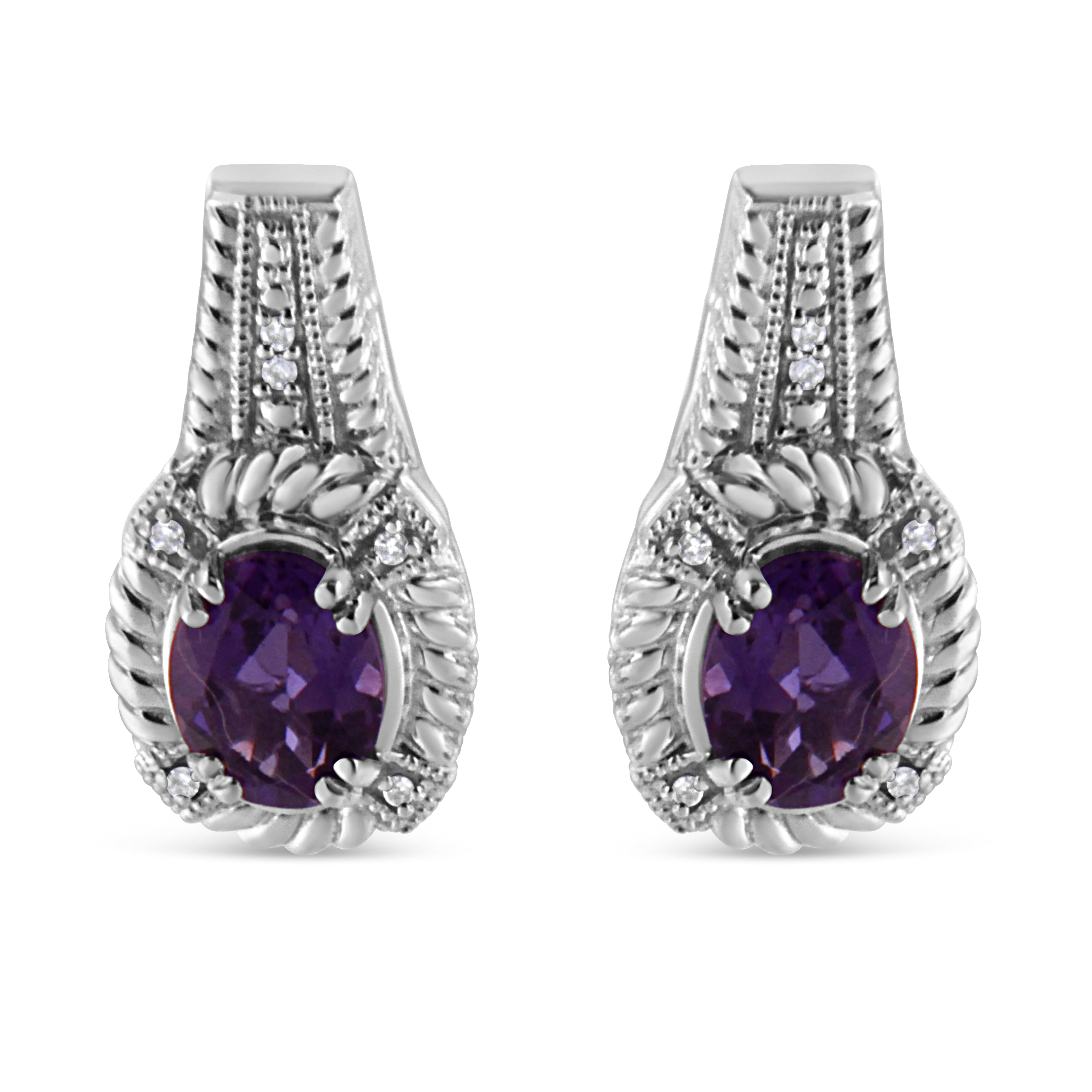  Haus of Brilliance .925 Sterling Silver 8X6 Mm Natural Oval Purple Amethyst Gemstone And Diamond Accent Art Deco Style Drop And Dangle Earrings (I-J Color, I1-I2 Clarity) - Default Title - Bonton