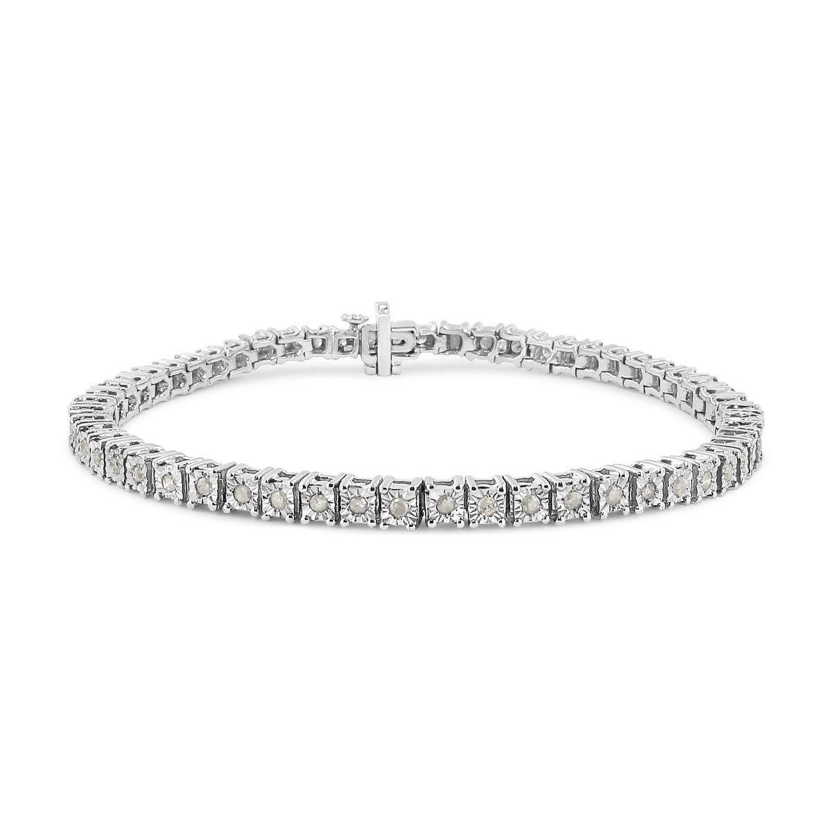  Haus of Brilliance .925 Sterling Silver 1.0 Cttw Diamond Square Frame Miracle-Set Tennis Bracelet (I-J Color, I3 Clarity) - 8